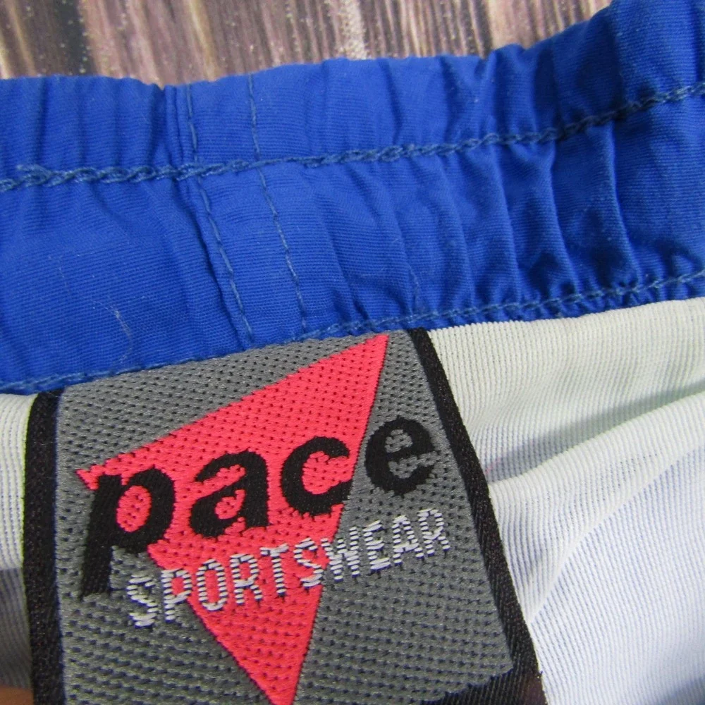 Pace Sportswear Swim Trunks Men S Blue Vintage Nylon Shorts Huntington Beach CA